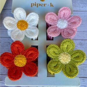 Piper K Crochet Flower Hair Clips – White, Pink, Orange, Green (4-Pack)